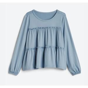 Bixby Nomad Blue Tiered Long Sleeve Top Dress Size M 8-10